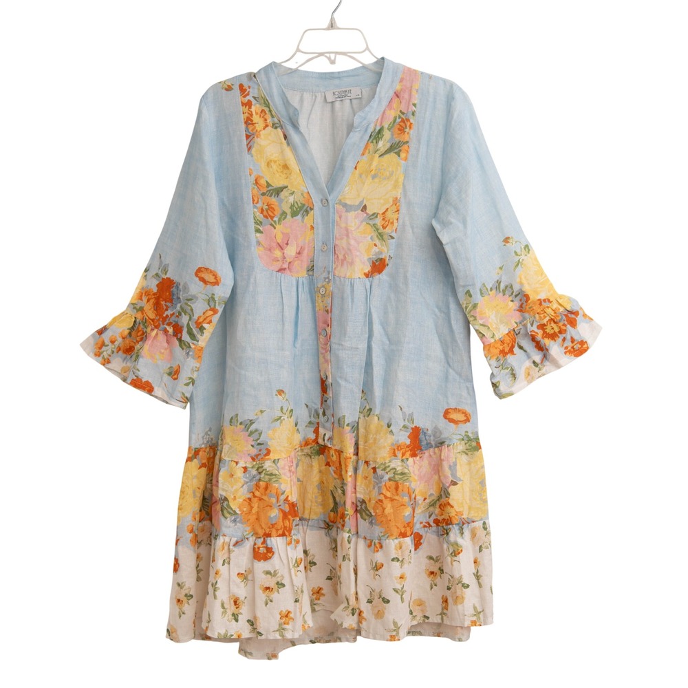 Rosemarine‎ Linen Tunic Dress Sz L CottageCore Shabby Chic Boho Peasant Style
